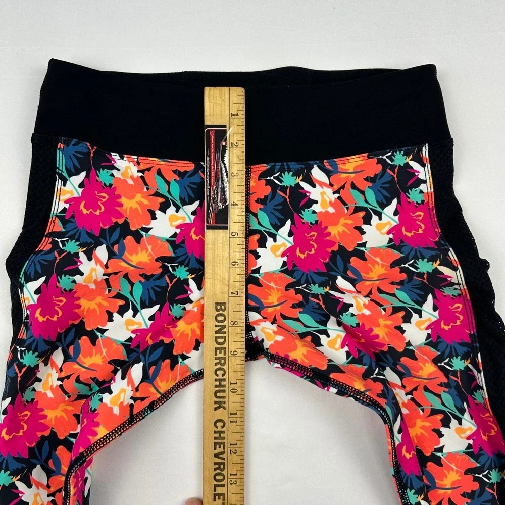 Lorna Jane LJ Black Tropical Floral Mesh Panel Activewear Leggings Small‎ 136745